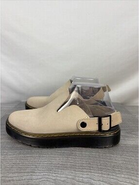Dr. Martens Carlson Suede Slingback Mules Parchment Beige Women's Size 7